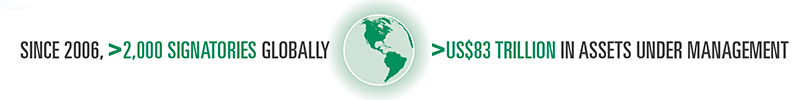 since 2006 2,000 singatories globally US$83 trillion in assets under management 